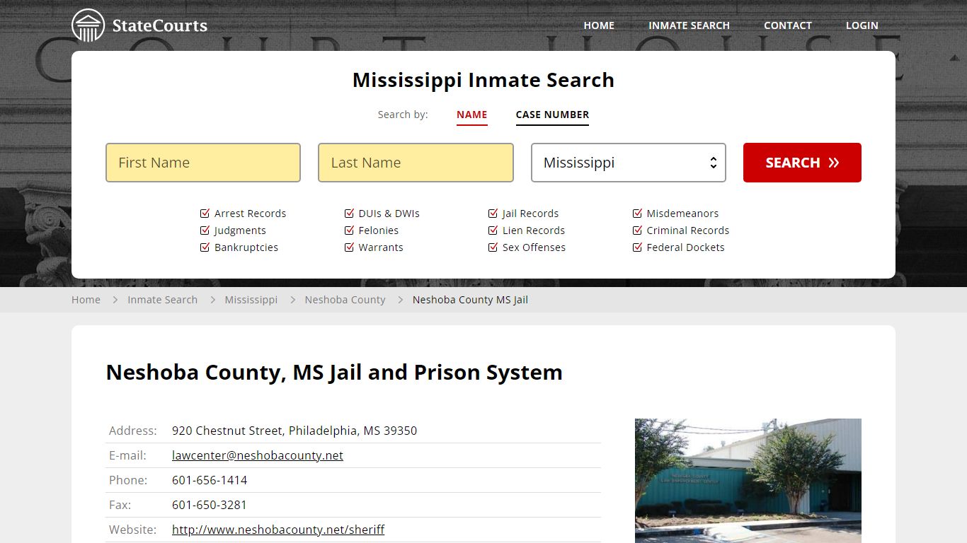Neshoba County MS Jail Inmate Records Search, Mississippi - StateCourts